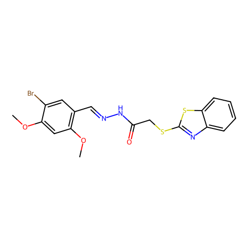 (E)-2-(benzo[d]thiazol-2-ylthio)-N'-(5-bromo-2,4-dimethoxybenzylidene)acetohydrazide structure