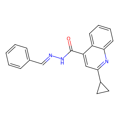 2-cyclopropyl-N'-[(E)-phenylmethylidene]quinoline-4-carbohydrazide structure