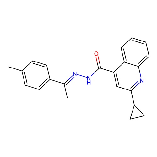 2-cyclopropyl-N'-[(1E)-1-(4-methylphenyl)ethylidene]quinoline-4-carbohydrazide structure