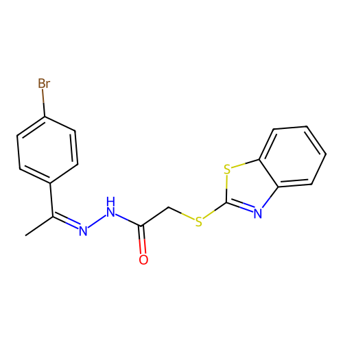 (Z)-2-(benzo[d]thiazol-2-ylthio)-N'-(1-(4-bromophenyl)ethylidene)acetohydrazide structure
