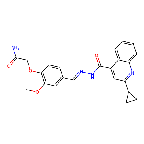 (E)-2-(4-((2-(2-cyclopropylquinoline-4-carbonyl)hydrazono)methyl)-2-methoxyphenoxy)acetamide structure