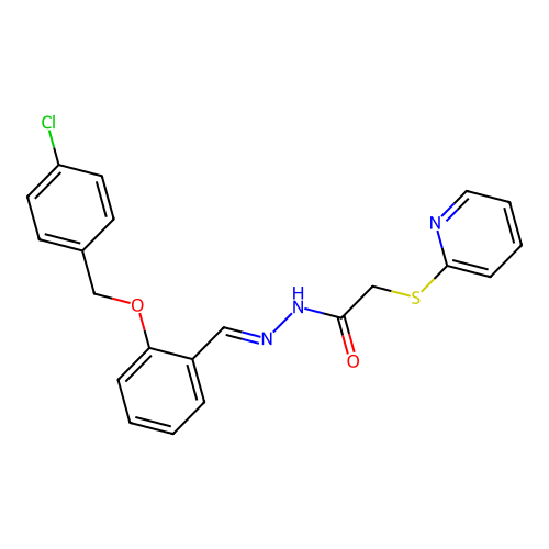 (E)-N'-(2-((4-chlorobenzyl)oxy)benzylidene)-2-(pyridin-2-ylthio)acetohydrazide structure