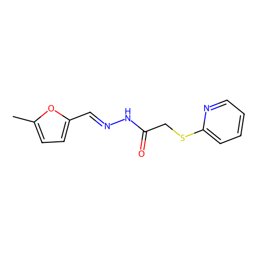 N-[(E)-(5-methylfuran-2-yl)methylideneamino]-2-pyridin-2-ylsulfanylacetamide structure