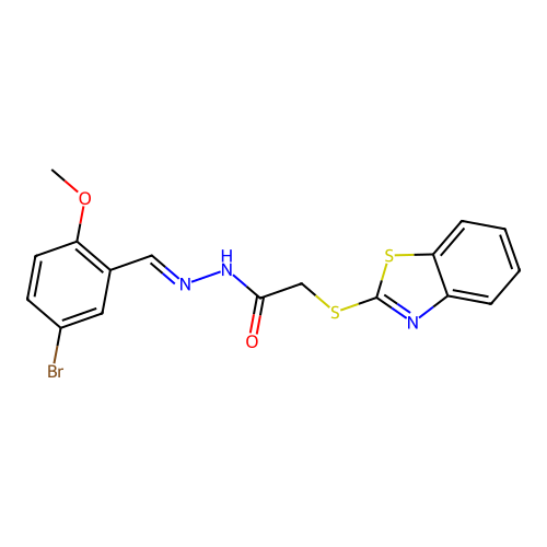 2-(1,3-benzothiazol-2-ylsulfanyl)-N-[(E)-(5-bromo-2-methoxyphenyl)methylideneamino]acetamide structure
