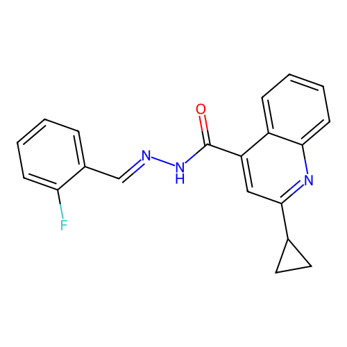 2-cyclopropyl-N'-[(E)-(2-fluorophenyl)methylidene]quinoline-4-carbohydrazide structure