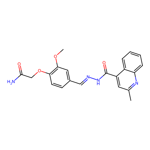 (E)-2-(2-methoxy-4-((2-(2-methylquinoline-4-carbonyl)hydrazono)methyl)phenoxy)acetamide structure