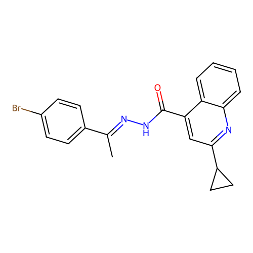 N'-[(1E)-1-(4-bromophenyl)ethylidene]-2-cyclopropylquinoline-4-carbohydrazide structure