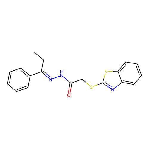 2-(1,3-benzothiazol-2-ylsulfanyl)-N'-[(1E)-1-phenylpropylidene]acetohydrazide structure