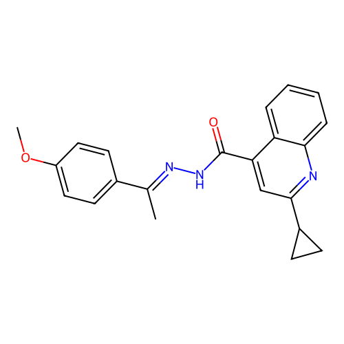 2-cyclopropyl-N'-[(1E)-1-(4-methoxyphenyl)ethylidene]quinoline-4-carbohydrazide structure