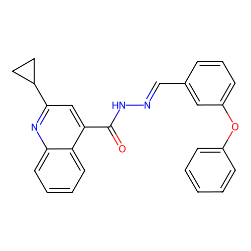 2-cyclopropyl-N'-[(E)-(3-phenoxyphenyl)methylidene]quinoline-4-carbohydrazide structure
