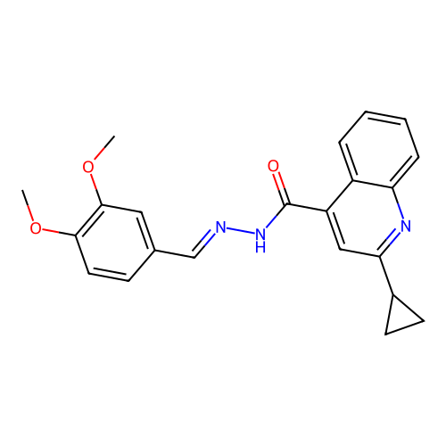 (E)-2-cyclopropyl-N'-(3,4-dimethoxybenzylidene)quinoline-4-carbohydrazide structure