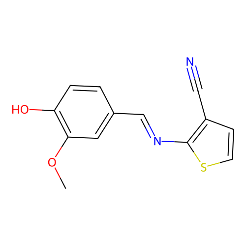2-{[(4-Hydroxy-3-methoxyphenyl)methylidene]amino}thiophene-3-carbonitrile structure