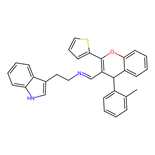 N-[2-(1H-indol-3-yl)ethyl]-1-[4-(2-methylphenyl)-2-thiophen-2-yl-4H-chromen-3-yl]methanimine structure