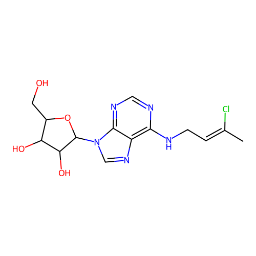 2-[6-(3-Chlorobut-2-enylamino)purin-9-yl]-5-(hydroxymethyl)oxolane-3,4-diol structure