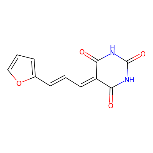 5-[(2E)-3-(furan-2-yl)prop-2-en-1-ylidene]pyrimidine-2,4,6(1H,3H,5H)-trione structure