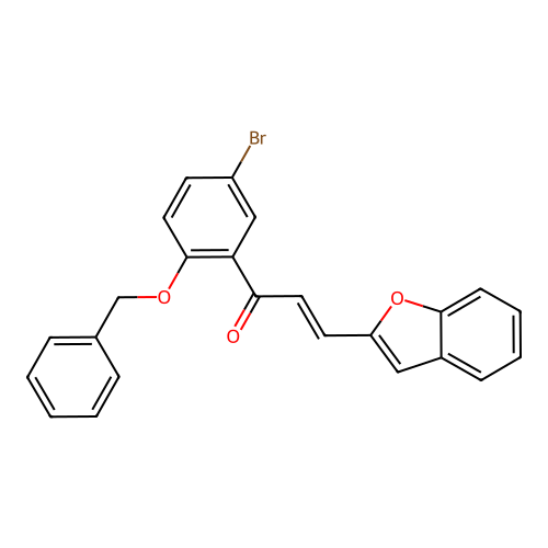 (2E)-3-(1-benzofuran-2-yl)-1-[2-(benzyloxy)-5-bromophenyl]prop-2-en-1-one structure