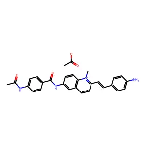 Quinolinium, 6-(p-acetamidobenzamido)-2-(p-aminostyryl)-1-methyl-, acetate structure