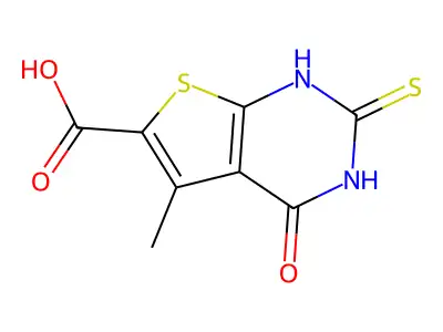 5-methyl-4-oxo-2-sulfanyl-3H,4H-thieno(2,3-d)pyrimidine-6-carboxylic acid structure