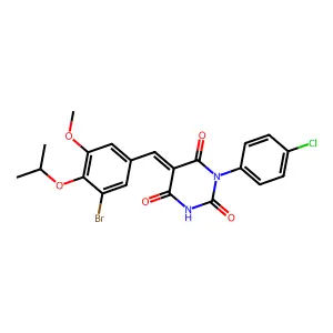 (5E)-5-[(3-bromo-5-methoxy-4-propan-2-yloxyphenyl)methylidene]-1-(4-chlorophenyl)-1,3-diazinane-2,4,6-trione structure