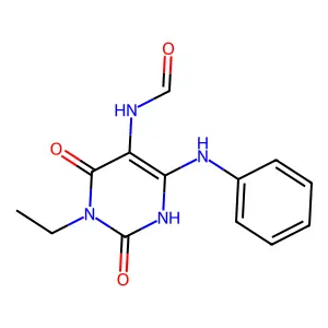 6-Anilino-3-ethyl-2,4-dioxo-1,2,3,4-tetrahydro-5-pyrimidinylformamide structure