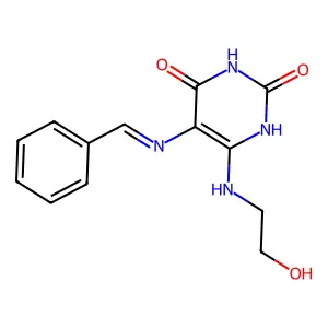 5-(benzylideneamino)-6-[(2-hydroxyethyl)amino]-2,4(1H,3H)-pyrimidinedione structure