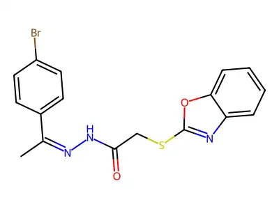 2-(1,3-benzoxazol-2-ylsulfanyl)-N'-[(1E)-1-(4-bromophenyl)ethylidene]acetohydrazide structure