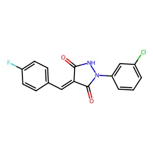 (4Z)-1-(3-chlorophenyl)-4-[(4-fluorophenyl)methylidene]pyrazolidine-3,5-dione structure