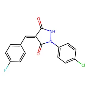 (4Z)-1-(4-chlorophenyl)-4-[(4-fluorophenyl)methylidene]pyrazolidine-3,5-dione structure