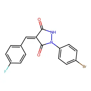 (4Z)-1-(4-bromophenyl)-4-[(4-fluorophenyl)methylidene]pyrazolidine-3,5-dione structure