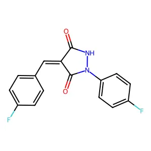 (4E)-1-(4-fluorophenyl)-4-[(4-fluorophenyl)methylidene]pyrazolidine-3,5-dione structure