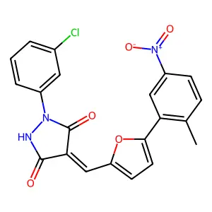 (4Z)-1-(3-chlorophenyl)-4-[[5-(2-methyl-5-nitrophenyl)furan-2-yl]methylidene]pyrazolidine-3,5-dione structure