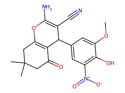 2-amino-4-(4-hydroxy-3-methoxy-5-nitrophenyl)-7,7-dimethyl-5-oxo-5,6,7,8-tetrahydro-4H-chromene-3-carbonitrile structure