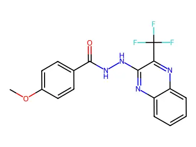 4-methoxy-N'-[3-(trifluoromethyl)quinoxalin-2-yl]benzohydrazide structure