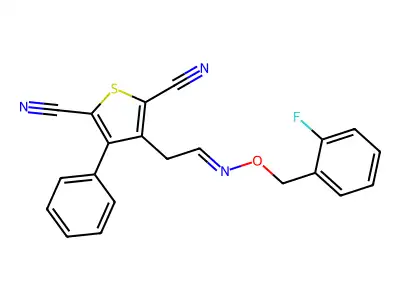 3-(2-{[(2-Fluorobenzyl)oxy]imino}ethyl)-4-phenyl-2,5-thiophenedicarbonitrile structure