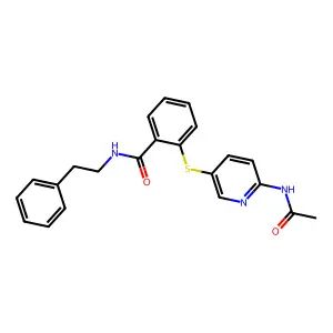 2-{[6-(acetylamino)-3-pyridinyl]sulfanyl}-N-phenethylbenzenecarboxamide structure