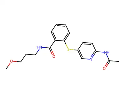 2-{[6-(acetylamino)-3-pyridinyl]sulfanyl}-N-(3-methoxypropyl)benzenecarboxamide structure