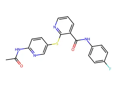 2-{[6-(acetylamino)-3-pyridinyl]sulfanyl}-N-(4-fluorophenyl)nicotinamide structure
