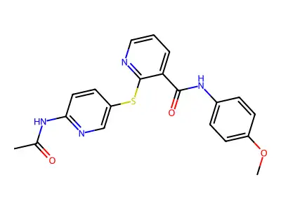2-{[6-(acetylamino)-3-pyridinyl]sulfanyl}-N-(4-methoxyphenyl)nicotinamide structure