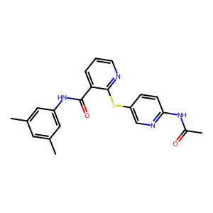 2-{[6-(acetylamino)-3-pyridinyl]sulfanyl}-N-(3,5-dimethylphenyl)nicotinamide structure