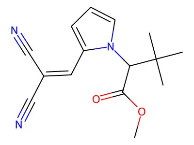 methyl 2-[2-(2-cyano-3-nitrilo-1-propenyl)-1H-pyrrol-1-yl]-3,3-dimethylbutanoate structure