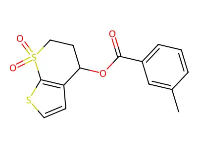 (7,7-dioxo-5,6-dihydro-4H-thieno[2,3-b]thiopyran-4-yl) 3-methylbenzoate structure