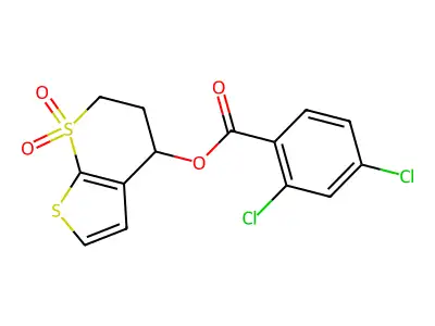 (7,7-dioxo-5,6-dihydro-4H-thieno[2,3-b]thiopyran-4-yl) 2,4-dichlorobenzoate structure