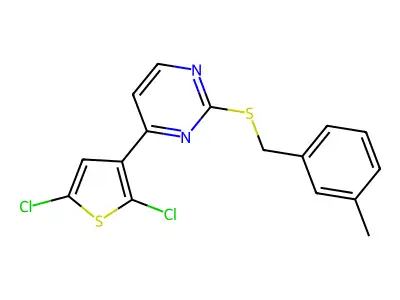 4-(2,5-Dichloro-3-thienyl)-2-pyrimidinyl 3-methylbenzyl sulfide structure