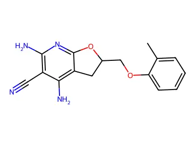 4,6-diamino-2-[(2-methylphenoxy)methyl]-2,3-dihydrofuro[2,3-b]pyridine-5-carbonitrile structure
