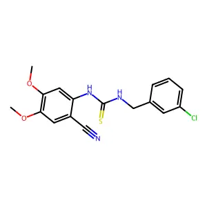 N-(3-chlorobenzyl)-N'-(2-cyano-4,5-dimethoxyphenyl)thiourea structure