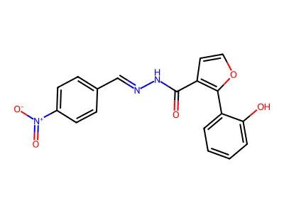 2-(2-hydroxyphenyl)-N'-[(E)-(4-nitrophenyl)methylidene]-3-furohydrazide structure