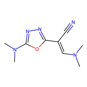 3-(Dimethylamino)-2-[5-(dimethylamino)-1,3,4-oxadiazol-2-yl]acrylonitrile structure