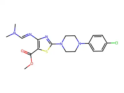 methyl 2-[4-(4-chlorophenyl)piperazin-1-yl]-4-(dimethylaminomethylideneamino)-1,3-thiazole-5-carboxylate structure