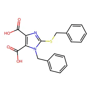 1-benzyl-2-(benzylsulfanyl)-1H-imidazole-4,5-dicarboxylic acid structure