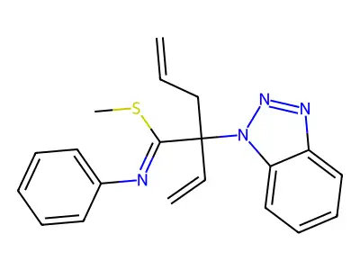 (NZ)-N-[2-(1H-1,2,3-Benzotriazol-1-yl)-2-ethenyl-1-(methylsulfanyl)pent-4-en-1-ylidene]aniline structure